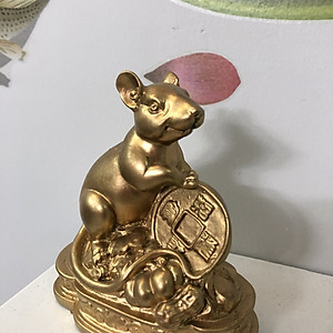 Tượng đá trang trí để bàn làm việc Chuột phong thủy - Màu nhũ vàng - Cao 11cm