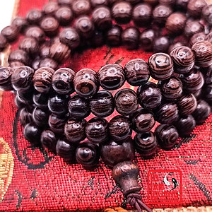 Combo Vòng đeo tay Trầm Hương - Chuỗi tràng 108 Hạt Gỗ và Lá Bồ Đề Dát Vàng Kèm Hộp Gấm Cao Cấp - Phong thủy