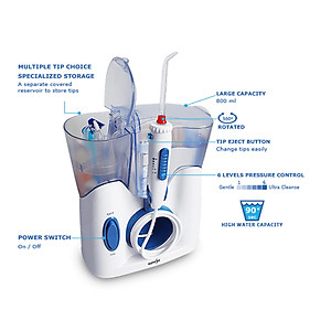 Máy tăm nước gia đình Waterjet Flosser Ultra (12 đầu tăm, dùng được cho người niềng răng, có đầu cạo lưỡi, đầu hút mũi) - Bảo hành 12 tháng