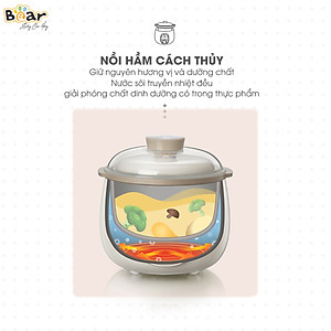 [Hàng Chính Hãng] Nồi nấu chậm Bear 0,8L SUBE001 (có lồng hấp). Đủ 3 màu: Vàng, hồng, nâu. sử dụng để Nấu, hấp, hầm cách thủy, giữ 100% giá trị dinh dưỡng có ruột nồi bằng sứ cao cấp.