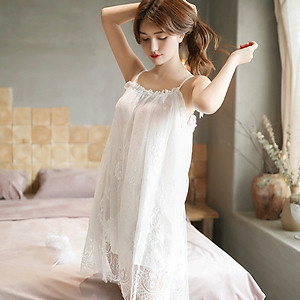 Váy babydoll 2 dây 2 lớp dập hoa nổi mát mẻ