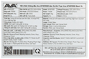 Nồi chiên không dầu Ava AF40155D 5 lít - Hàng chính hãng