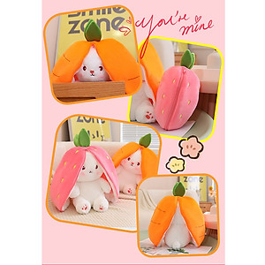 Gấu bông thỏ cà rốt 2 in 1, thú nhồi bông dâu cosplay cao cấp