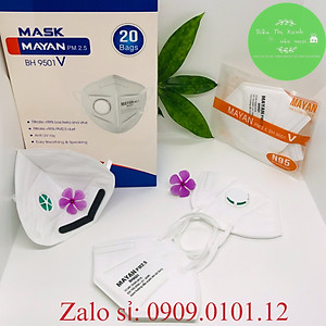 Khẩu trang Mayan PM2.5 BH9501V có van thở, Khẩu trang N95 lọc kháng khuẩn đệm mũi cao cấp