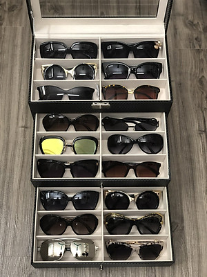 Hộp Đựng Mắt Kính 3 Tầng Đựng 18 Kính SAIKE SAIKE S318 Bọc Da Carbon Màu Đen