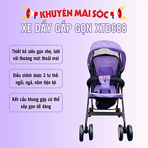 Xe đẩy cho bé cao cấp XD688 - Xe đẩy kéo du lịch gấp gọn siêu nhẹ, siêu thoáng, siêu bền lưới chống tia UV