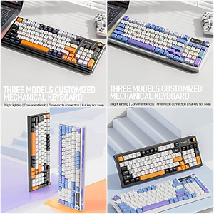 Bàn Phím Cơ Gaming không dây MK95 Bluetooth + USB + Cáp Pin sạc TypeC Hotswap cho máy tính laptop điện thoại hàng nhập khẩu