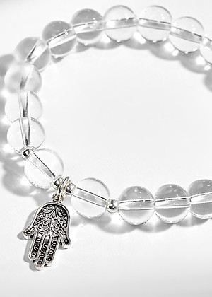 Vòng Tay Đá Thạch Anh Trắng Phối Bàn Tay Hamsa Bạc Ngọc Quý Gemstones