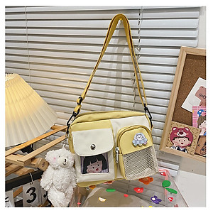 Túi đeo chéo nữ đi chơi, túi xách nữ đeo vai messenger kèm huy hiệu hoạt hình dễ thương IDIGO FF6 - 2017