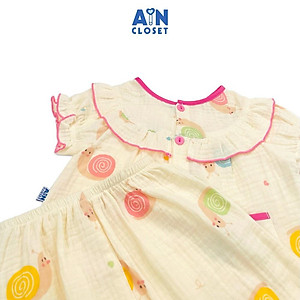 Bộ quần áo dài tay ngắn bé gái họa tiết Ốc Sên hồng xô muslin - AICDBG4TUJIF - AIN Closet