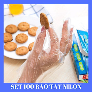 Hộp 100 bao tay nilon dùng chế biến thực phẩm an toàn vệ sinh tặng 2 zipper 10cm