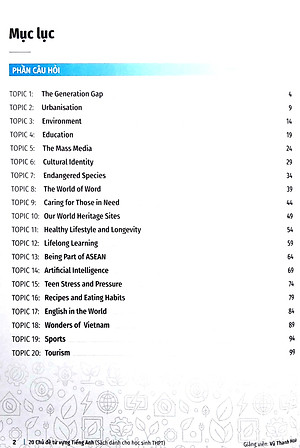 20 Chủ Đề Từ Vựng Tiếng Anh - Sách Dành Cho Học Sinh THPT