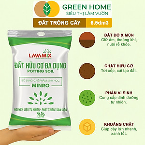 Đất Trồng Cây GreenHome, Lavamix, Bao 6.5dm3 (3kg), Đầy Đủ Dinh Dưỡng, Chuyên Trồng Rau, Hoa, Kiểng