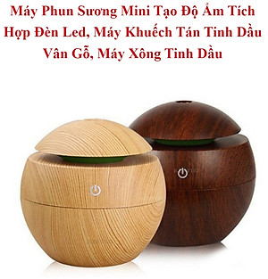 Máy Phun Sương Mini Tạo Độ Ẩm Tích Hợp Đèn Led- Máy Khuyếc Tán,Xông Tinh Dầu Vân Gỗ - Hàng Chính Hãng MINIIN