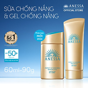 Bộ đôi Kem chống nắng dạng sữa dưỡng da kiềm dầu bảo vệ hoàn hảo + Kem chống nắng dạng gel dưỡng ẩm bảo vệ hoàn hảo (Anessa Gold Milk 60ml + Gold Gel 90g)