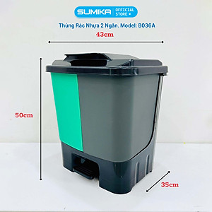 Thùng rác phân loại 2 ngăn SUMIKA B036A, dung tích 40L, nhựa nguyên sinh bền bỉ