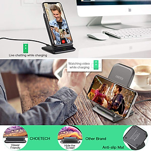 Đế sạc nhanh không dây Qi kiêm giá đỡ cho điện thoại hiệu CHOETECH HPK-T555 trang bị Công suất 10W, thiết kế nhỏ gọn, chuẩn sạc MFI cho Apple - Hàng chính hãng