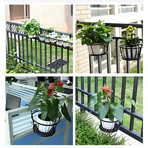 Giá kim loại để chậu hoa, cây cảnh mini có móc treo ban công tiện lợi - ĐEN