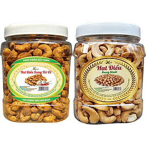 Combo 2 hũ: 500G HẠT ĐIỀU RANG TỎI ỚT+500G HẠT ĐIỀU BỂ RANG MUỐI HIỆU SK FOOD