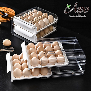 Hộp Đựng Trứng Hai Tầng 32 Ô Tiện Dụng Tích Hợp Khay Trượt Đựng Trứng gà Phong Cách Nhật Bản