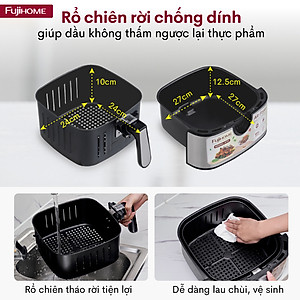 Nồi chiên không dầu điện tử 8 Lít Fujihome A7D, LCD điều khiển cảm ứng - Hàng chính hãng