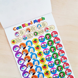 Sổ tay STICKER gồm 8 tờ với 4 chủ đề Con Thông Minh, Con Tự Lập, Con Khỏe Mạnh, Con Tử Tế - minh họa hoạt hình cho ba mẹ dạy bé