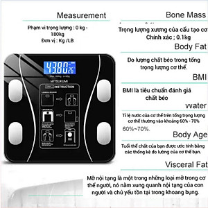 Cân Điện Tử Sức Khoẻ Bluetooth Phân Tích Chỉ Số Cơ Thể Kết Nối Điện Thoại Qua Bluetooth Màn Hình LCD HD, Độ Chính Xác Cao Màu Đen