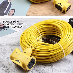CUỘN DÂY ĐIỆN 16A - 250V DÀI 25M KÈM Ổ CẮM ĐÚC VÀ PHÍCH CẮM ĐÚC LIỀN DÂY CHỊU LỰC CAO CẤP (5 Ổ CẮM, DÂY 2 x 4 LI) - Hàng Chính Hãng