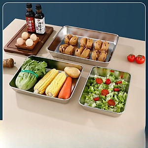 Hộp Đựng Thực Phẩm Inox Để Tủ Lạnh Có Nắp Đậy Đa Năng Tiện Lợi- Có 2 Size 13.5x10.5x5.8 cm và 20x5,5x25cm - Khay Inox 304 Chống Gỉ - Hàng Chính Hãng MINIIN