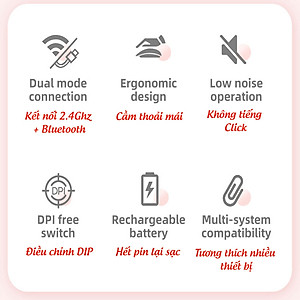 Chuột không dây Bluetooth, chuột máy tính HXSJ M107B chống ồn, DPI 1600, chế độ kép wireless usb 2.4Ghz, bluetooth chuyên dùng cho laptop, máy tính, tivi - Hàng chính hãng