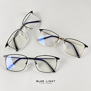 Gọng Kính Cận, Kính Giả Cận Chống UV Dáng Vuông Kim Loại Thanh Mảnh - BLUE LIGHT  
