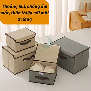Bộ 2 Hộp vải đựng đồ có nắp tiện lợi- Thùng vải gấp gọn lưu trữ đa năng- Hộp vải đựng quần áo- Thùng chứa đồ gia đình bằng vải canvas- Hộp đựng đồ nội thất gọn gang- Hộp đựng đồ chơi/trang phục có tay cầm