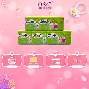 Combo 5 Giấy ăn Slisoft Vàng x 450 tờ Đa Năng, Khăn Giấy Rút Không Chất Tẩy Trắng An Toàn Cho Cả Gia Đình