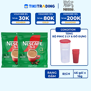 [Tặng Bộ 2 ly thủy tinh] Combo 2 Bịch Cà phê Hòa tan NESCAFÉ VỊ RANG ĐẬM 46 gói Đậm Thơm Hoàn Hảo