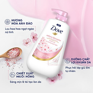 Sữa Tắm Serum Dove Pro-Ceramide Hoa Sakura và Muối Hồng Giúp Da Đàn Hồi Và Căng Bóng 500g