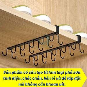 Móc Treo Dưới Gầm Tủ – Tiết Kiệm Không Gian Kệ Treo Dụng Cụ Nhà Bếp Gắn Tủ Móc Treo Ly Tách và Đồ Nhà Bếp Dưới Kệ 10 Móc