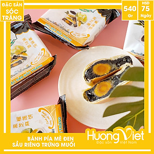 Đặc Sản Sóc Trăng - Bánh Pía Mè Đen Sầu Riêng Trứng Muối 540G, Bánh Pía Sóc Trăng Tân Huê Viên Túi Gồm 4 Bánh Bao Bì Riêng Biệt