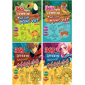 Combo 365 ngày luyện vẽ Thế giới động vật và Nhân vật Manga (4 Cuốn)