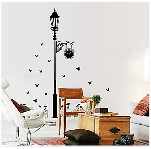 Decal dán tường Cột đèn đen 3D