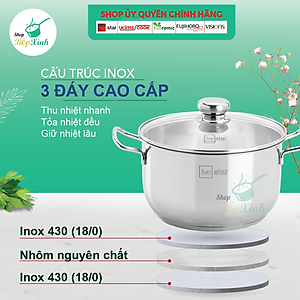 Bộ xửng hấp 3 đáy inox 430 FiveStar Standard  nắp kính size 26cm tặng 5 muỗng ăn