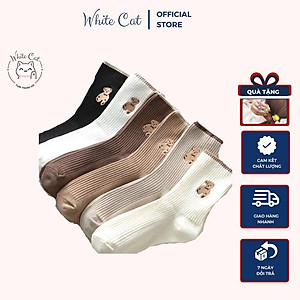 Set 5 đôi Tất nữ cao cổ họa tiết gấu Hàn Quốc