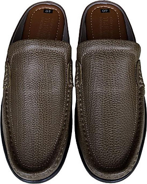 Giày sục nam da bò  Trường Hải màu xanh rêu đế cao su không trơn hàng may chắc chắn thời trang cao cấp BMN0200