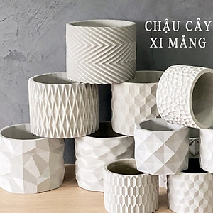 Chậu cây để bàn làm việc văn phòng, OnionDecor 15x11cm, Chậu Xi Măng Trụ Tròn Họa Tiết Vintage trồng sen đá, xương rồng, cây cảnh mini cement pots