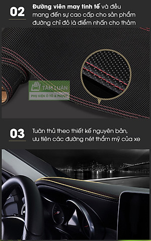 Thảm taplo xe ô tô da carbon Tâm Luân chống nắng và chống nóng không thấm nước (26 dòng xe - đời xe)
