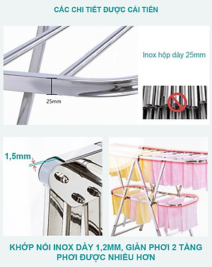 Giàn phơi, kệ phơi đồ Inox xếp gọn có bánh xe - Chính hãng NIKITA 818ABX