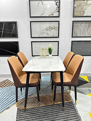 Bộ bàn ăn mặt mặt đá Ceramic bóng kết hợp 4 ghế 6 ghế 8 ghế Monet