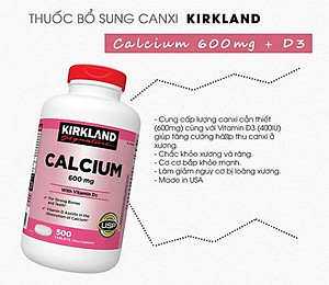 Canxi cho người lớn Mỹ Kirkland Signature Calcium 600mg with Vitamin D3 phát triển hệ thống xương, phòng chống loãng xương - OZ Slim Store