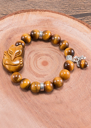 Vòng tay thạch anh mắt hổ vàng nâu phối hồ ly & hoa 5 cánh (10mm) Ngọc Quý Gemstones