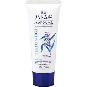 Sữa dưỡng da tay mềm mại sáng màu không nhờn dính Hatomugi 65g (REIHAKU HATOMUGI HAND CREAM) tặng túi thun cột tóc