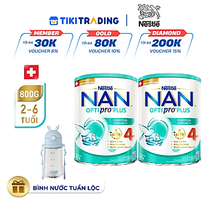 [Tặng Bình nước tuần lộc] Bộ 2 lon Sữa bột Nestlé NAN OPTIPRO PLUS 4 800g/lon với 5HMO Giúp tiêu hóa tốt + Tăng cường đề kháng - Bé 2-6 tuổi